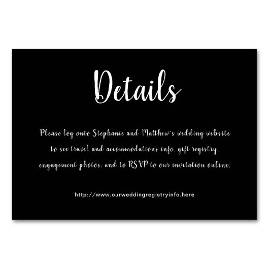 Weiß auf Schwarzen Details Anfahrtskarten Tischnummer (Vorderseite)