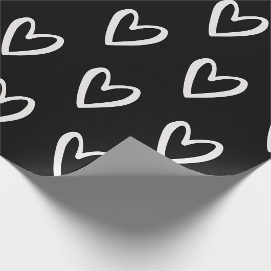 Weiß auf schwarzen, handgezogenen Herzen Geschenkpapier (Ecke)