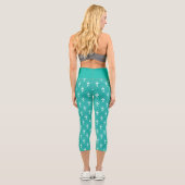 Weiß auf türkisfarbenem Kunsthandwerk-Deko Capri Leggings (Rückseite)
