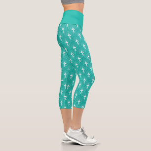 Weiß auf türkisfarbenem Kunsthandwerk-Deko Capri Leggings