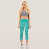 Weiß auf türkisfarbenem Kunsthandwerk-Deko Capri Leggings (Vorderseite)
