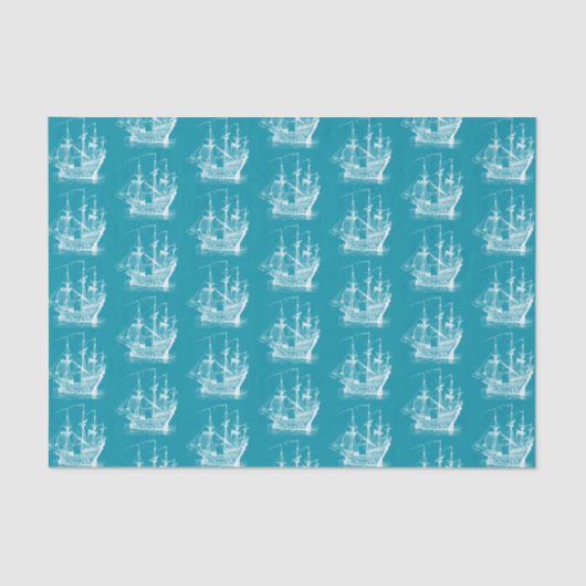 Weiß auf türkisfarbenem Windseegelmuster Seidenpapier (Vorderseite)