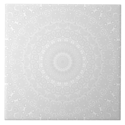 Weiß auf Weiß geometrisches Mandala-Muster Fliese (Vorderseite)