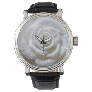Weiß auf Weiß - skulptierte Rose Armbanduhr