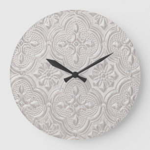 Weiß auf weißem Blumenmuster Große Wanduhr