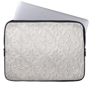 Weiß auf weißem Blumenmuster Laptopschutzhülle