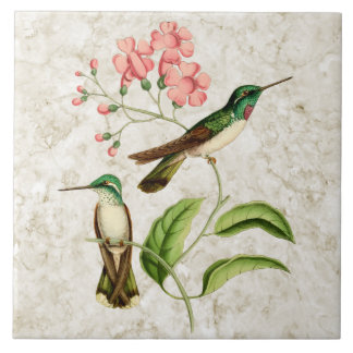 Weiß aufgeblähte Kolibri-Vintage Natur-Kunst Fliese