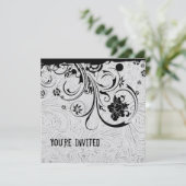 Weiß bearbeitete lederne und schwarze einladung (Stehend Vorderseite)