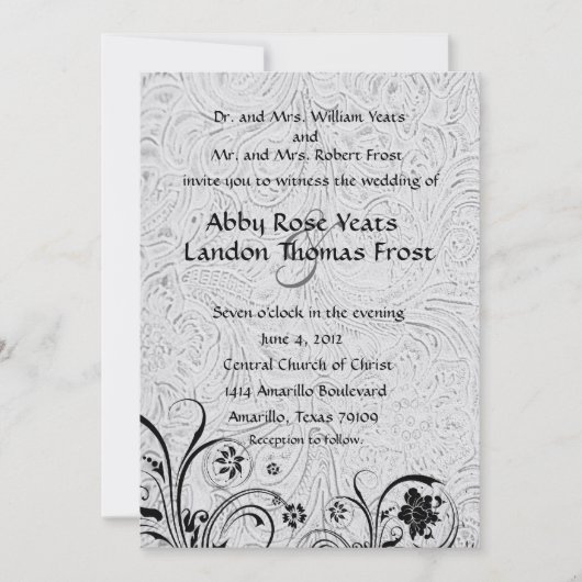 Weiß bearbeitete lederne und schwarze einladung (Vorderseite)