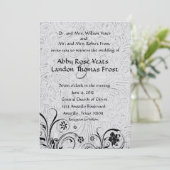 Weiß bearbeitete lederne und schwarze einladung (Stehend Vorderseite)