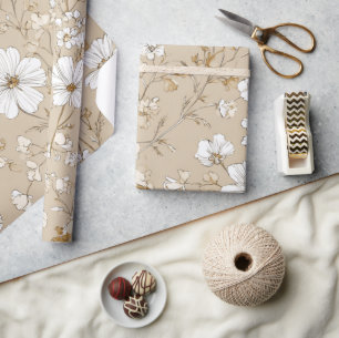 Weiß Beige Ditsy-Blumen elegant Boho 70er Jahre Vi Geschenkpapier