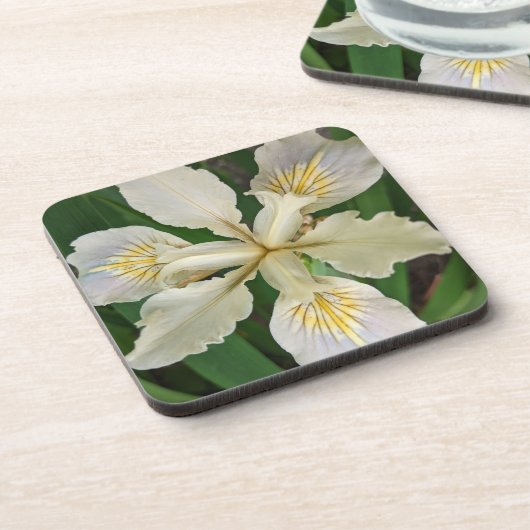 Weiß Beunabhängig Iris Bloom Floral Getränkeuntersetzer (Linke Seite)