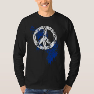 Weiß beunruhigter Friedenssymbol-blauer T-Shirt