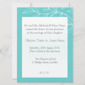 Weiß-Blätter auf Aqua, subtile Hochzeitseinladung Einladung (Rückseite)