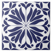 Weiß & Blau Abstrakte florale Geometrie Fliese (Vorderseite)