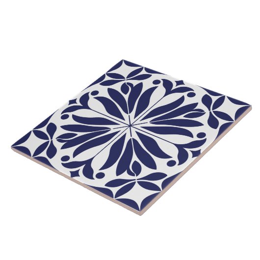Weiß & Blau Abstrakte florale Geometrie Fliese (Seite)