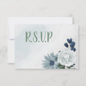 Weiß & blau blühende Pflanzen Hochzeitsmahlzeit Wa RSVP Karte (Rückseite)