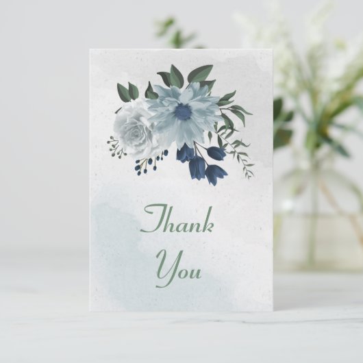 Weiß & Blau Dankeskarte (Stehend Vorderseite)