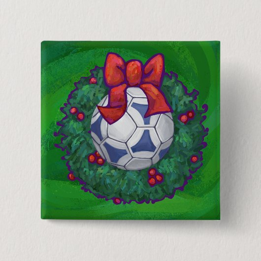 Weiß, blau gefeierter Fußball auf Grün Button (Vorderseite)