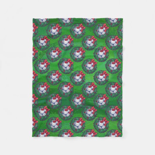 Weiß, blau gefeierter Fußball auf Grün Fleecedecke (Vorderseite)