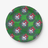 Weiß, blau gefeierter Fußball auf Grün Pappteller (Vorderseite)