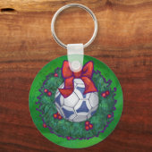 Weiß, blau gefeierter Fußball auf Grün Schlüsselanhänger (Vorderseite)