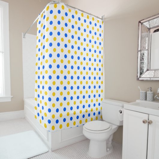 Weiß Blau Gelb Punkte Design Duschvorhang (Beispiel)