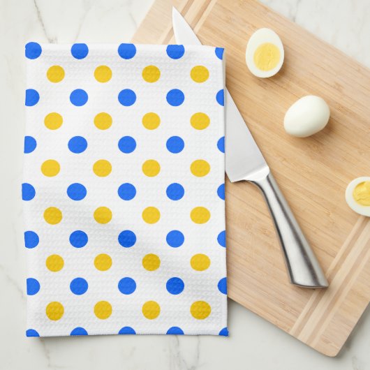Weiß Blau Gelb Punkte Design  Geschirrtuch (Viertel Falte)