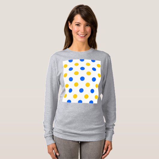Weiß Blau Gelb Punkte Design T-Shirt (Vorne ganz)