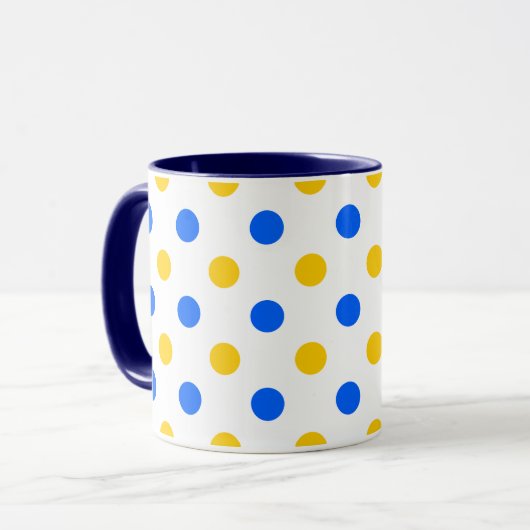 Weiß Blau Gelb Punkte Design  Tasse (Vorderseite Links)