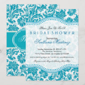 Weiß & blau-grün florales Brautparty laden ein Einladung (Vorne/Hinten)