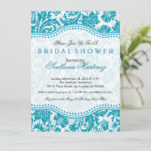 Weiß & blau-grün florales Brautparty laden ein Einladung (Stehend Vorderseite)