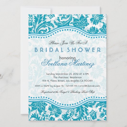 Weiß & blau-grün florales Brautparty laden ein Einladung (Vorderseite)