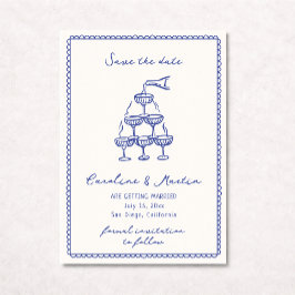 Weiß blau, handgezeichnete Hochzeit speichern Sie  Einladung