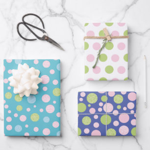 Weiß blau mit rosa grünen blauen Punkten Geschenkpapier Set