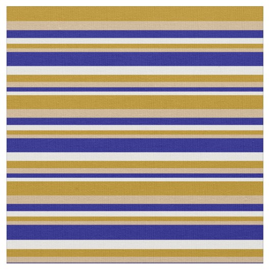 Weiß, Blau, Tan und Dunkle Goldenrod Linien Stoff (Nahaufnahme)