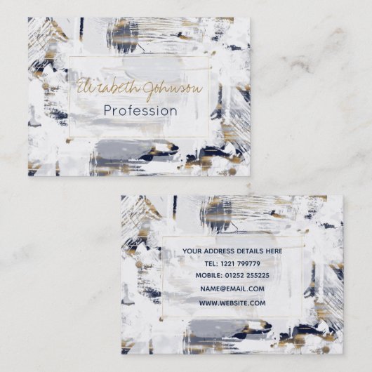 Weiß Blau und Gold Pinselstriche Visitenkarte (Vorne/Hinten)