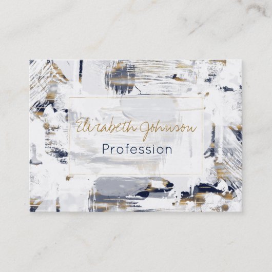 Weiß Blau und Gold Pinselstriche Visitenkarte (Vorderseite)
