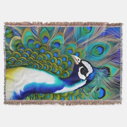 Weiß blau und grün Piebald Peacock Decke (Vorderseite)
