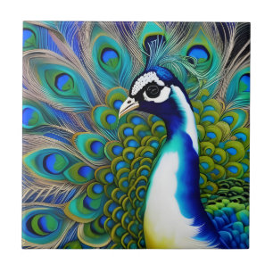 Weiß blau und grün Piebald Peacock Fliese