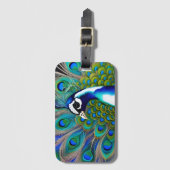 Weiß blau und grün Piebald Peacock Gepäckanhänger (Vorderseite Vertikal)