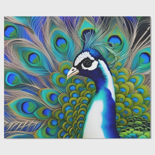 Weiß blau und grün Piebald Peacock Geschenkpapier (Flach)