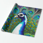 Weiß blau und grün Piebald Peacock Geschenkpapier (Ungerollt)