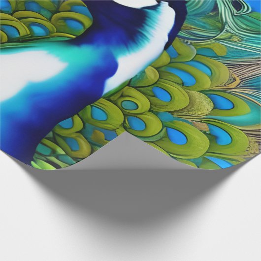 Weiß blau und grün Piebald Peacock Geschenkpapier (Ecke)
