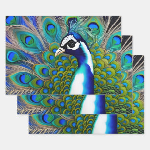Weiß blau und grün Piebald Peacock Geschenkpapier Set