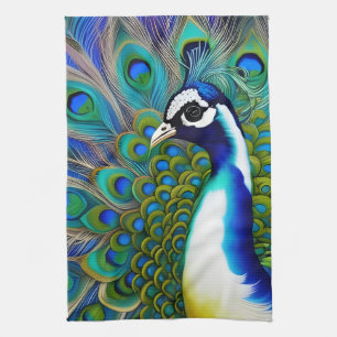 Weiß blau und grün Piebald Peacock Geschirrtuch