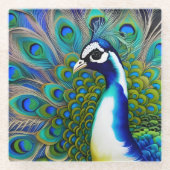Weiß blau und grün Piebald Peacock Glasuntersetzer (Vorderseite)