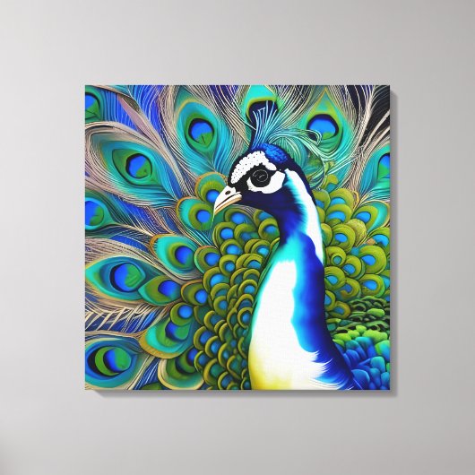 Weiß blau und grün Piebald Peacock Leinwanddruck (Vorderseite)