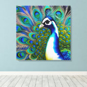 Weiß blau und grün Piebald Peacock Leinwanddruck (Insitu (Holzboden))
