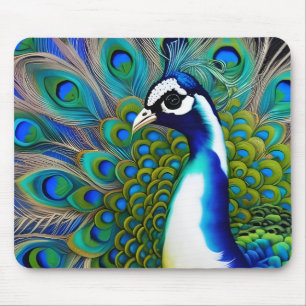 Weiß blau und grün Piebald Peacock Mousepad